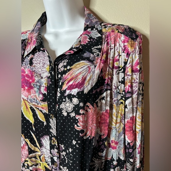 Maeve Anthropologie Metallic Dot Mixed Floral Print Tunic Dress Black Size M - Picture 5 of 12